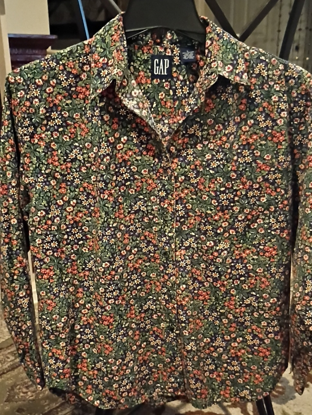 GAP Purple Floral Cotton Blouse with Green and Orange Accents - Picture 2 of 6
